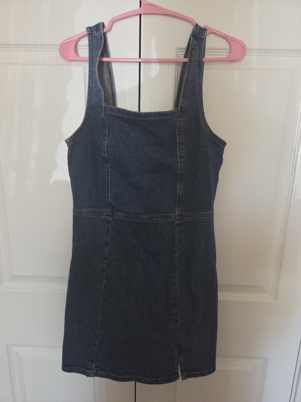 Source Unknown blue denim jumper with gold stitching